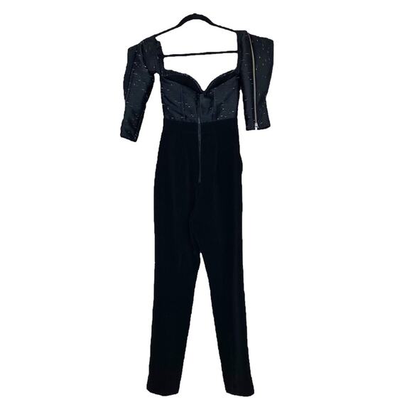 Self-Portrait Midnight Off Shoulder Jacquard Crepe Jumpsuit in Black Size US 0 - Picture 4 of 10